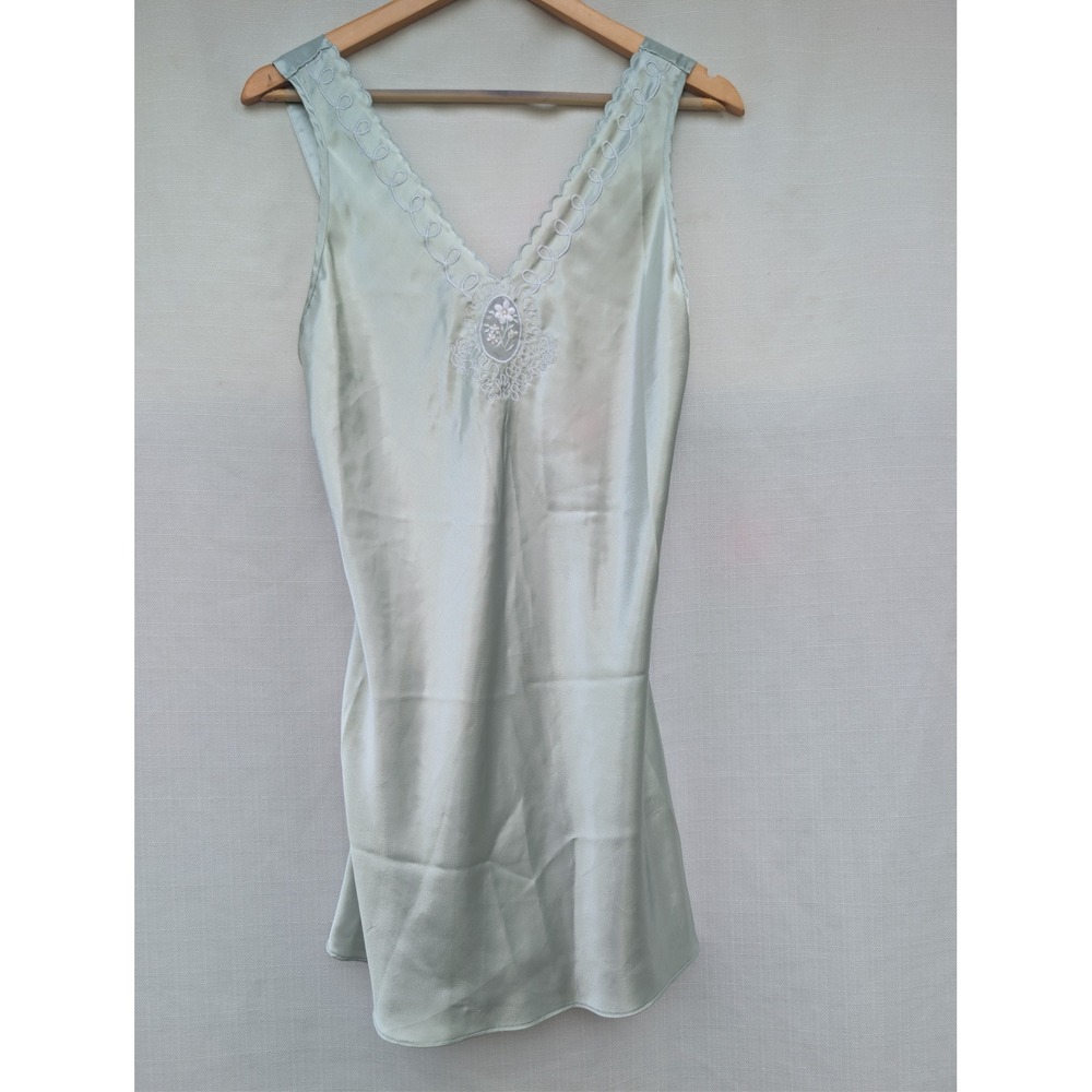 Val Mode Lingerie Chemise Womens S Mint Green Satin Floral Pearl 90s Fairycore